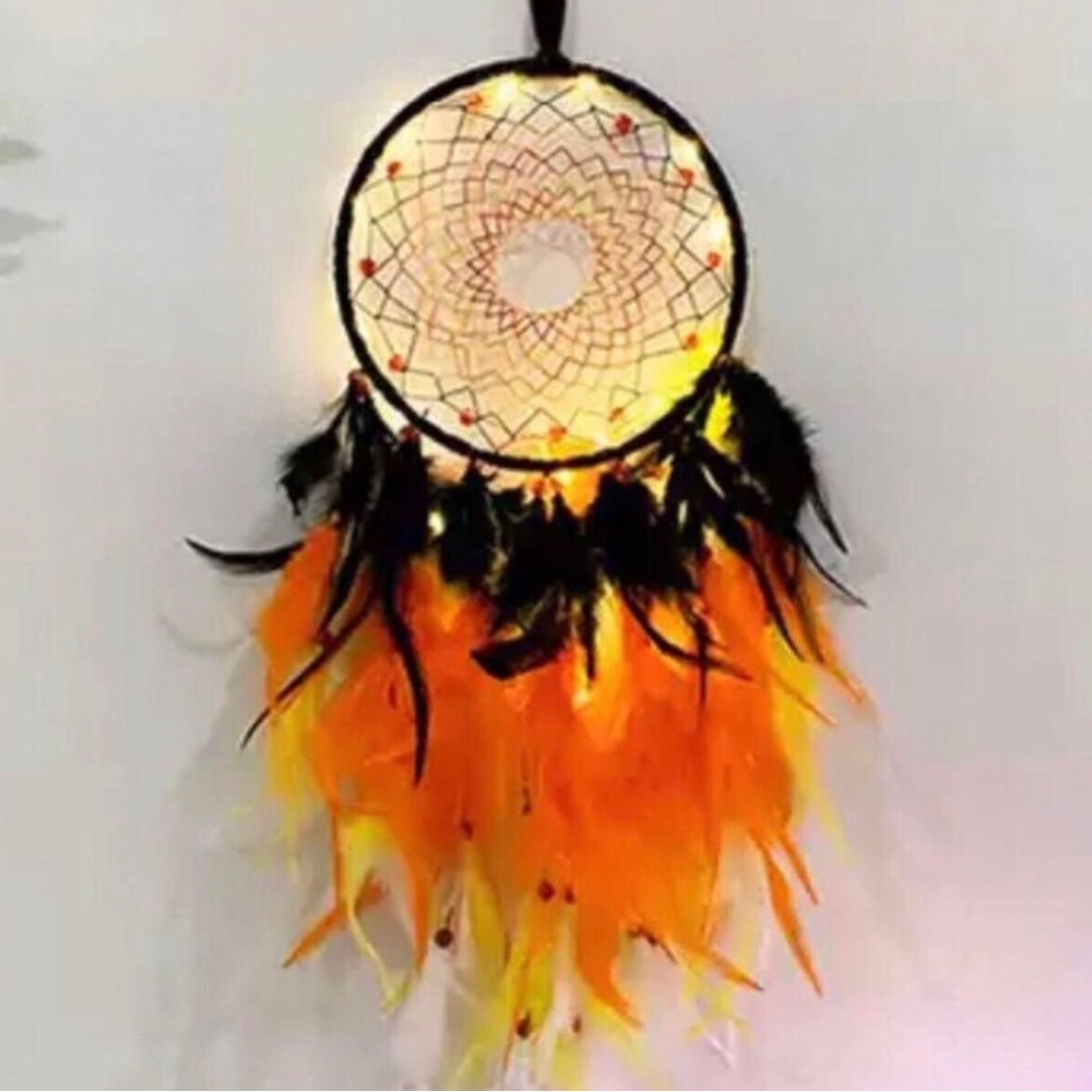 Light up orange and black dream catcher